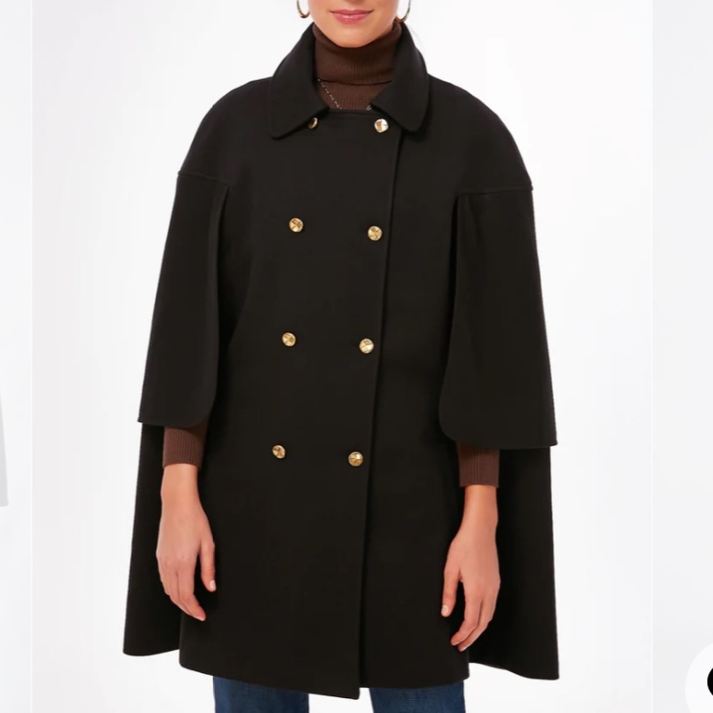 NWOT Tuckernuck Black Double-Breasted Cape with Gold Buttons